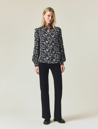 Lexington Clothing Printed Frill Blouse - White - L