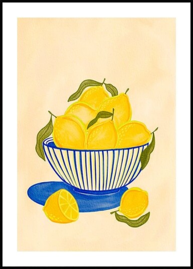 Bowl Of Vibrant Yellow Lemons Poster Plakat / 50x70cm