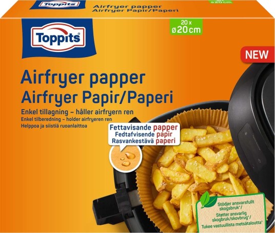 Toppits Bakepapir til Airfryer ??? Passer til 4???8L