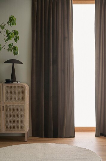 Ellos Home Gardin med multibånd Nora i fløyel 2 pk Brun