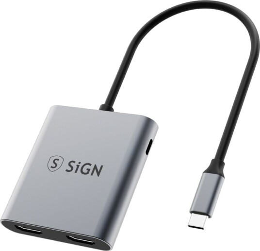 SiGN 2-i-1-adapter, USB-C til 2× HDMI 2.0 + USB-C, 4K 100W PD
