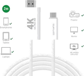 4smarts USB C til HDMI kabel 2m hvit 4smarts USB C til HDMI kabel 2m hvit