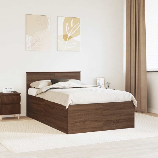 Sengestamme med hodegjerde Brun Eik 120 x 200 cm Konstruert tre