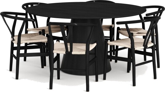 Siena Spisegruppe rund 150 cm Svart med 6 Dastoori spisestoler Svart