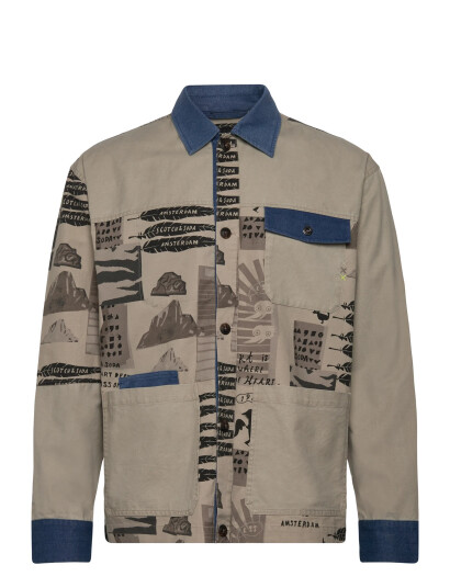 Scotch & Soda Printed & Washed Colour Block Worker Jacket - Beige - M