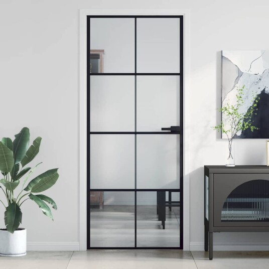 vidaXL Innerdør slank svart 83x201,5 cm herdet glass og aluminium