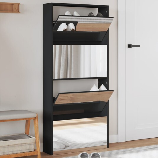  Skoskap med speil 4 lag svart 63x17x134 cm 8721012989146
