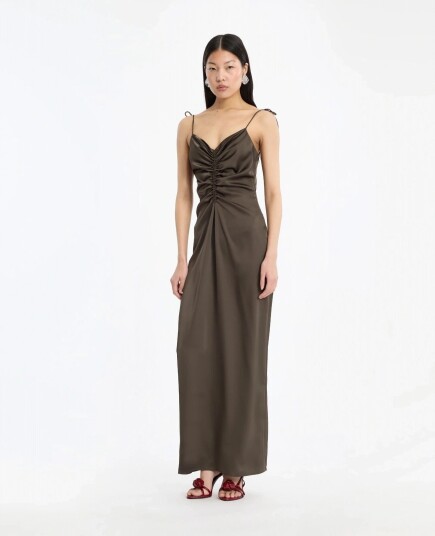 ROTATE V Neck Slip Dress   Khaki green   36