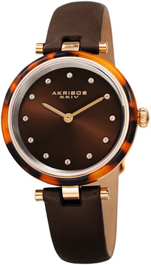 Akribos XXIV Dameklokke AK1052BR Crystal Brun/Lær Ø34 mm