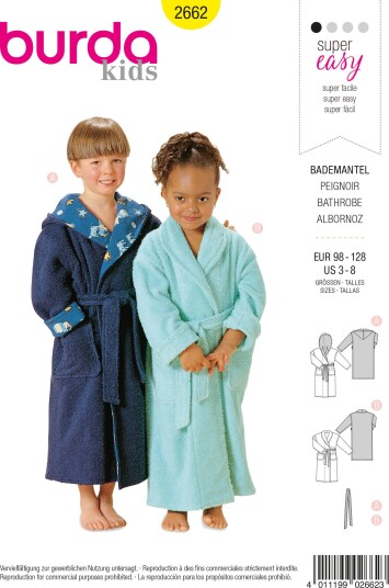 Burda 2662 - Badekåpe EUR: 98-128, US: 3-8