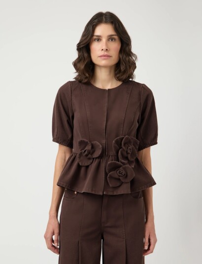 YAS Yaselsie Ss Denim Top S.   Ex   Brown   40