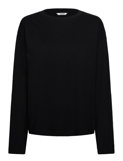 Monki Long Sleeved Cotton T Shirt   Black   L
