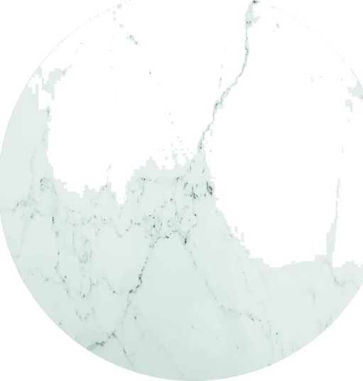 Bordplate hvit Ø90x1 cm herdet glass med marmor design