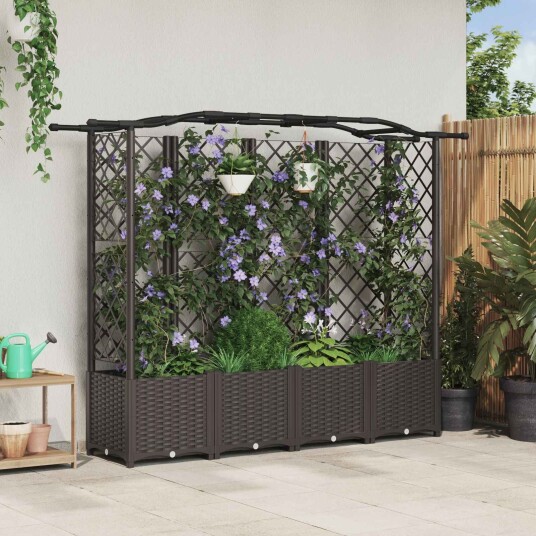 vidaXL Hevet Bed med Trellis og Tak Brun 204 x 40 x 138 cm PP