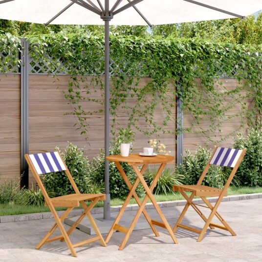 Bistrosett 3 deler blå og hvit stoff og heltre 3281753