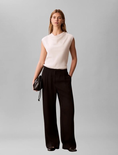 Calvin Klein Viscose Twill Cowl Neck Tank Cream M Calvin Klein Viscose Twill Cowl Neck Tank Cream M