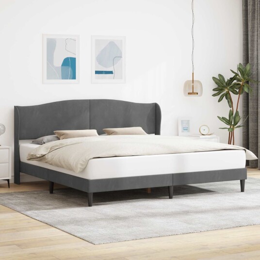 Sengestamme med hodegjerde Mørkegrå 180 x 200 cm Fløyel Sengestamme med hodegjerde Mørkegrå 180 x 200 cm Fløyel