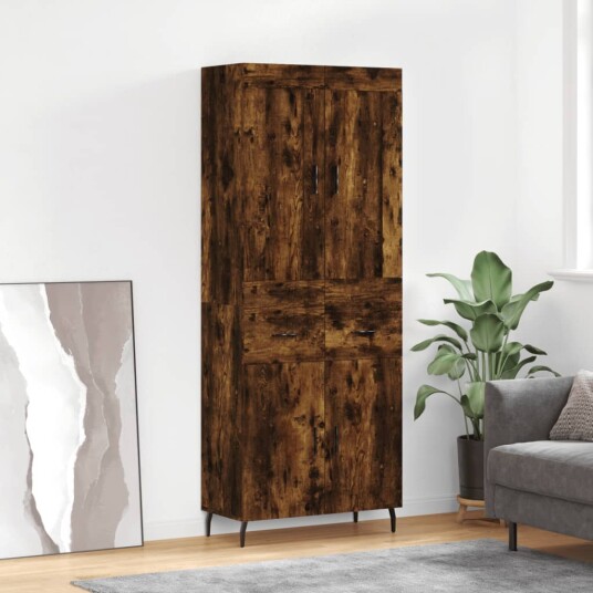 vidaXL Highboard røkt eik 69,5x34x180 cm konstruert tre 8720845493165