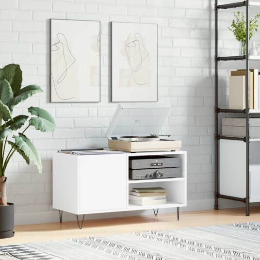 Hifi benk hvit 85x38x48 cm konstruert tre