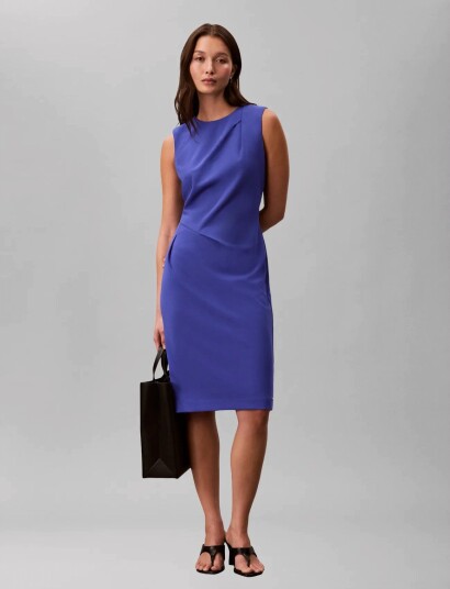 Calvin Klein Scuba Crepe Sl Knee Length Dress Blue XL Calvin Klein Scuba Crepe Sl Knee Length Dress Blue XL