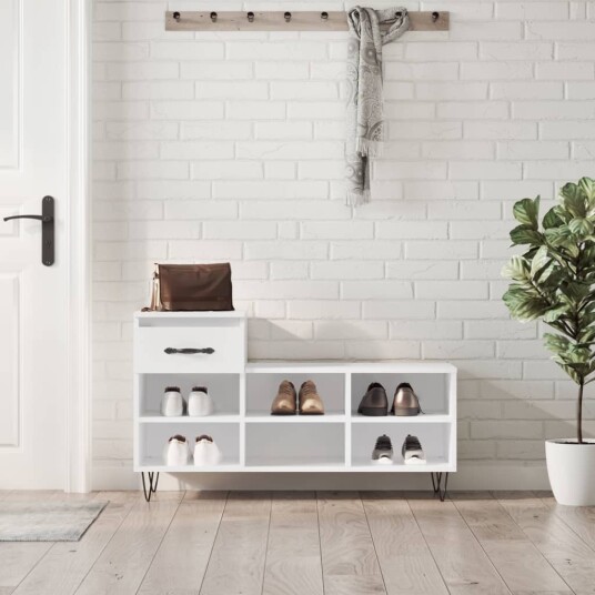 Skoskap høyglans hvit 102x36x60 cm konstruert tre 8721012114050