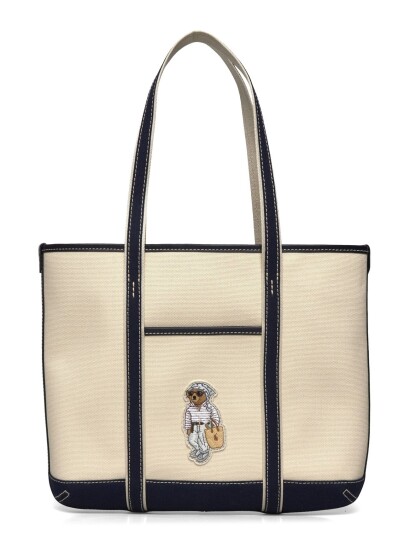 Polo Ralph Lauren Polo Bear Canvas Small Shopper Tote Cream ONE SIZE
