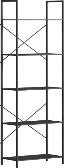Industriell bokhylle med 5 etasjer – metallramme 60x30x170,5 cm svart