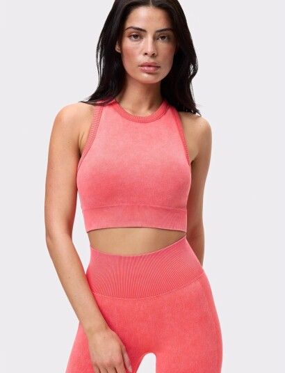 STRONGER Washed Seamless High Neck Bra Coral XS