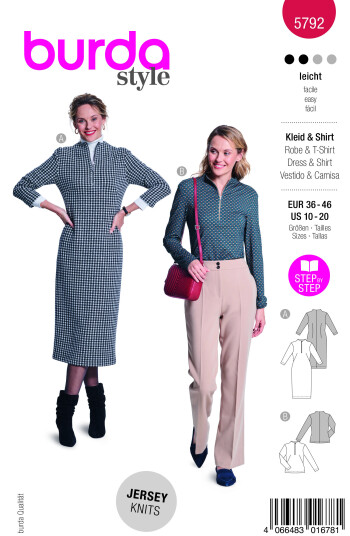 Burda 5792 - Genser & Kjole EUR: 36-46 US: 10-20 Burda 5792 - Genser & Kjole EUR: 36-46 US: 10-20
