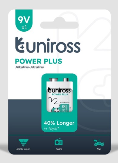 Uniross batteri power plus 9V 12/192 6LR61 alkaline Uniross batteri power plus 9V 12/192 6LR61 alkaline