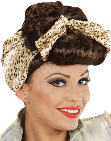 Widmann Brun Rockabilly Pin Up Parykk med Hodeskjerf