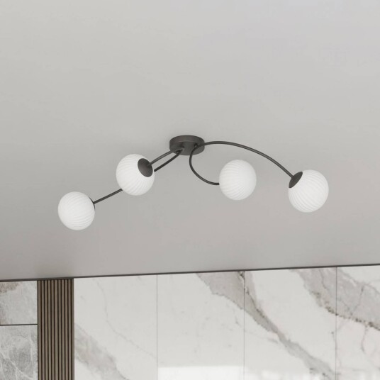Emibig Lighting Taklampe Vibra opal/svart lengde 110 cm glass 4 lyskilder.