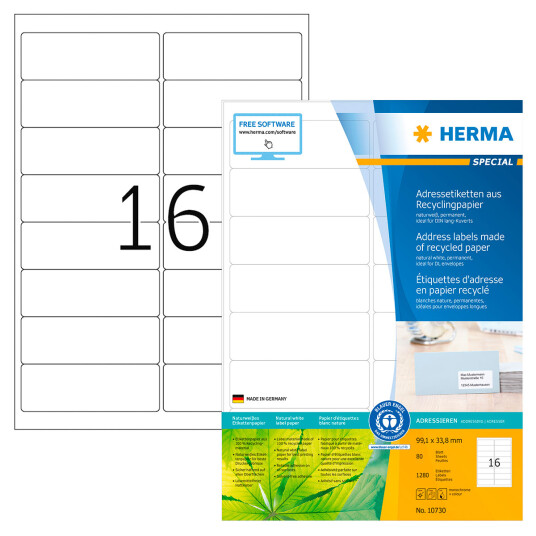 Herma Resirkulerte Etiketter 1280 stk 99,1x33,8 mm Herma Resirkulerte Etiketter 1280 stk 99,1x33,8 mm