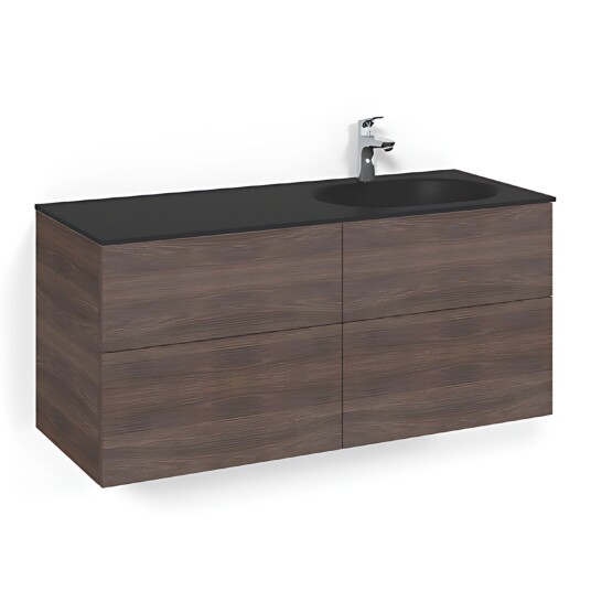 Macro Design Crown Servantskap 4-skuff - med Høyre Glasservant 120cm Brun ask / Plain Glass Edge Svart