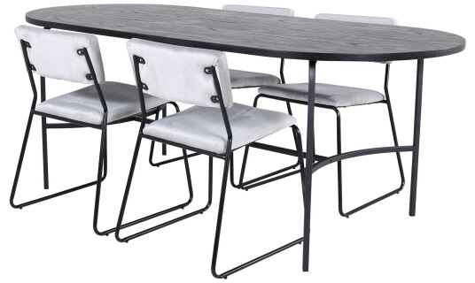 Venture Design Skate & Kenth spisegruppe Grå/svart 4 stoler & bord 200 x 90 cm