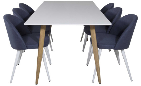 Venture Design Polar & Velvet spisegruppe Hvit/blå 6 st stoler & bord 180 x 90 cm