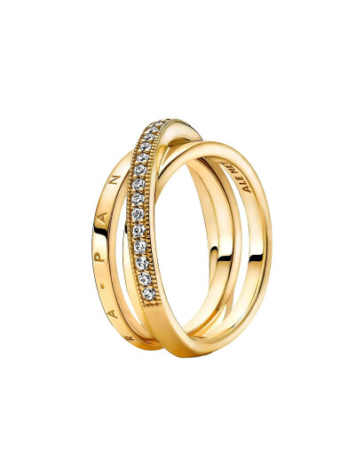 Pandora Pandora Logo 14K Gold Plated Ring With Clear Cubic Zirconia Gold 60 Pandora Pandora Logo 14K Gold Plated Ring With Clear Cubic Zirconia Gold 60