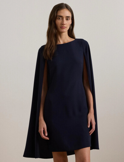 Lauren Ralph Lauren Cape Georgette Cocktail Dress   Navy   40