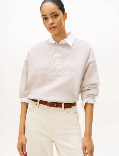 Tommy Hilfiger Varsity Crest Fleece Swtshrt - Beige - L