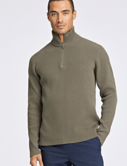 Lindbergh Half Zip Rib Knit - Green - XXL