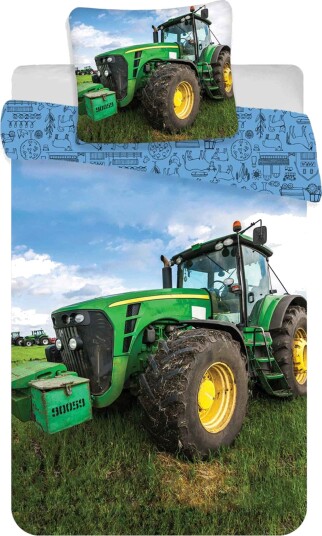 Licens Traktor sengetøy 100% bomull Barnesengetøy 140x200 cm Grønn traktor Ikoner på baksiden