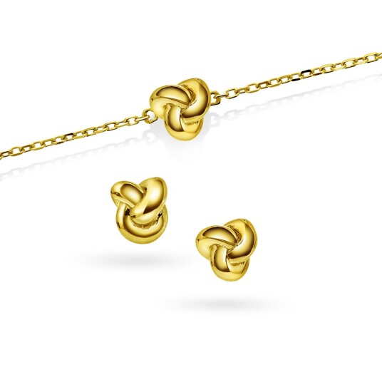 Pan Jewelry Smykkesett med øredobber og armbånd i forgylt 925 sølv med knute