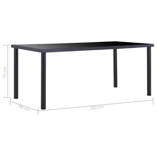 vidaXL Spisebord svart 180x90x75 cm herdet glass