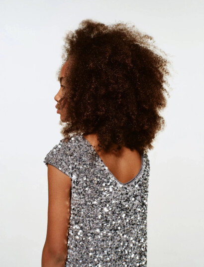 Mango Short Dress With Sequins   Silver   13 14