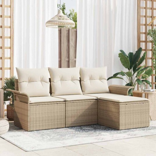 4-delt Hagesofa-sett med puter Beige Polyrotting