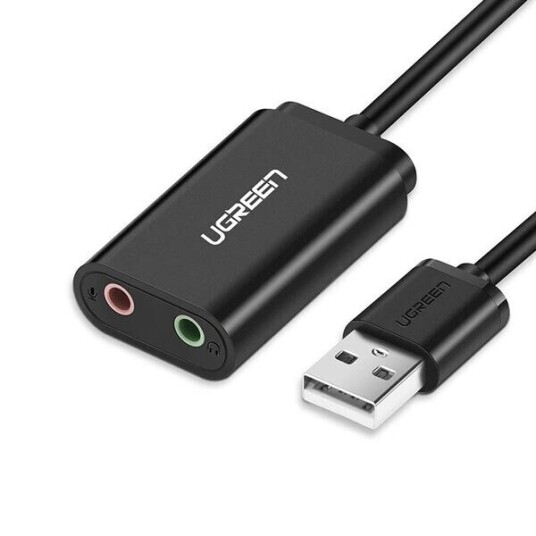 Ugreen Eksternt lydkort USB - 3,5 mm 15 cm - Svart