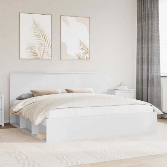  Sengestamme med hodegjerde Hvit 200 x 200 cm Massiv furu