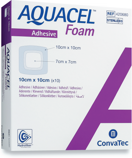 Aquacel Foam Adhesive skumbandasje 10x10 cm 10 stk. Aquacel Foam Adhesive skumbandasje 10x10 cm 10 stk.