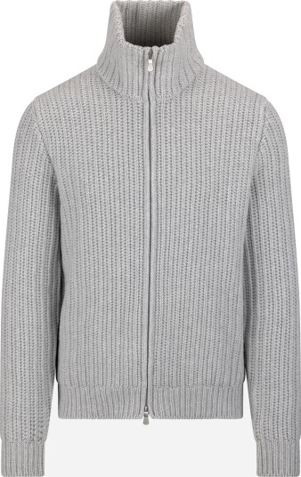 Gran Sasso Full zip rib high neck wool cashmere 56 grå herre