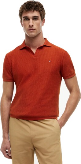 Tommy Hilfiger Jonny Collar Texture Reg Polo   Orange   M